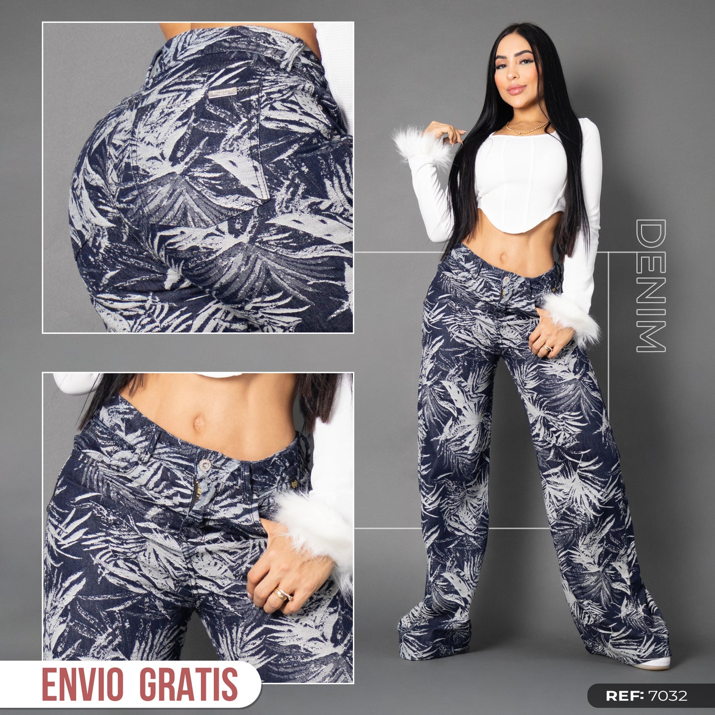 Jeans wide flare flower ref 7032