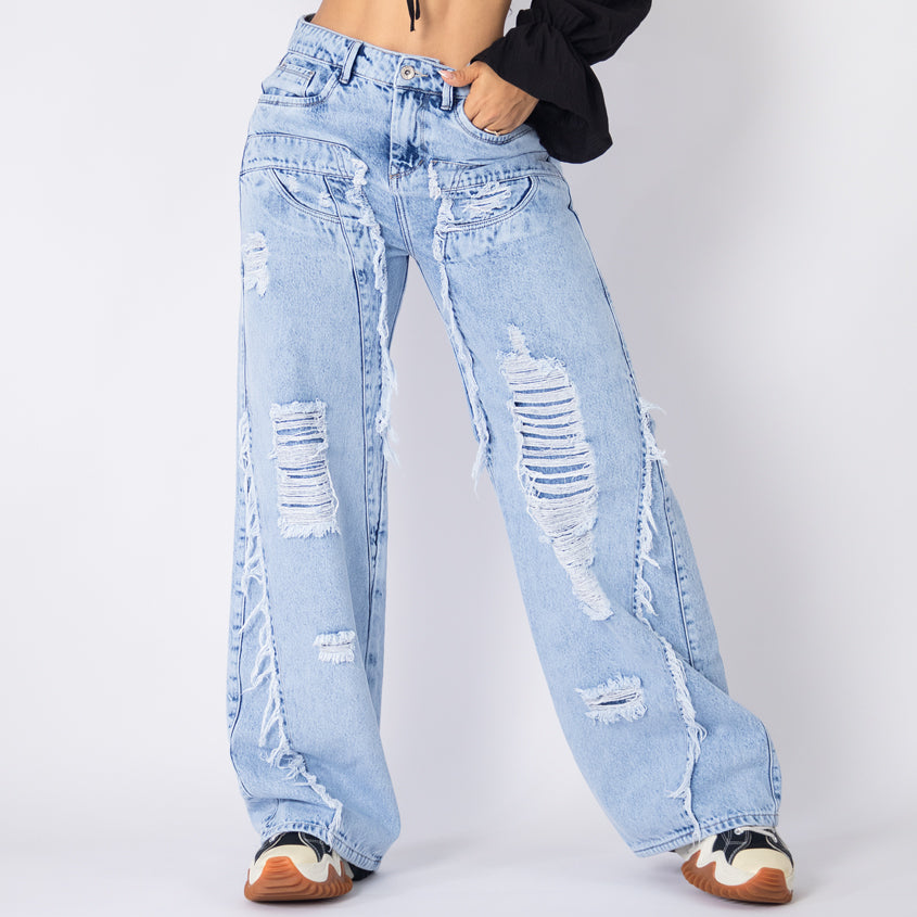 jeans wide flare tono hielo ref 7021