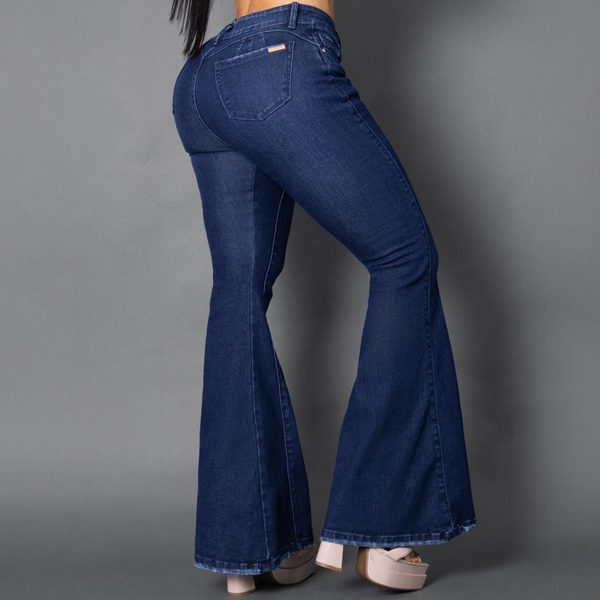 Jeans bota campana tono oscuro ref 7011