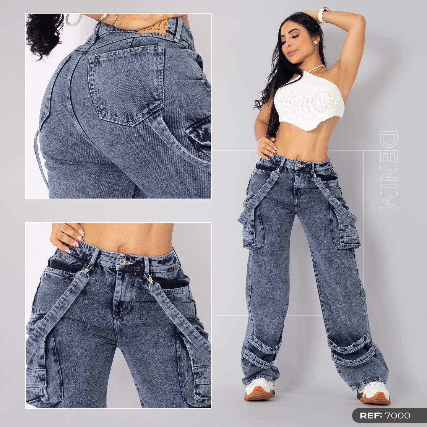 Jeans cargo tono medio ref 7000