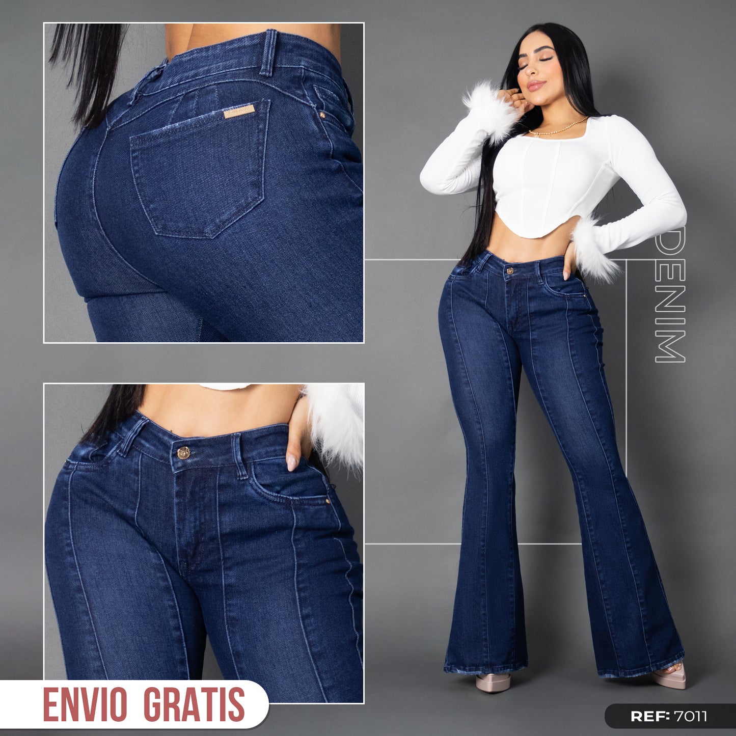 Jeans bota campana tono oscuro ref 7011