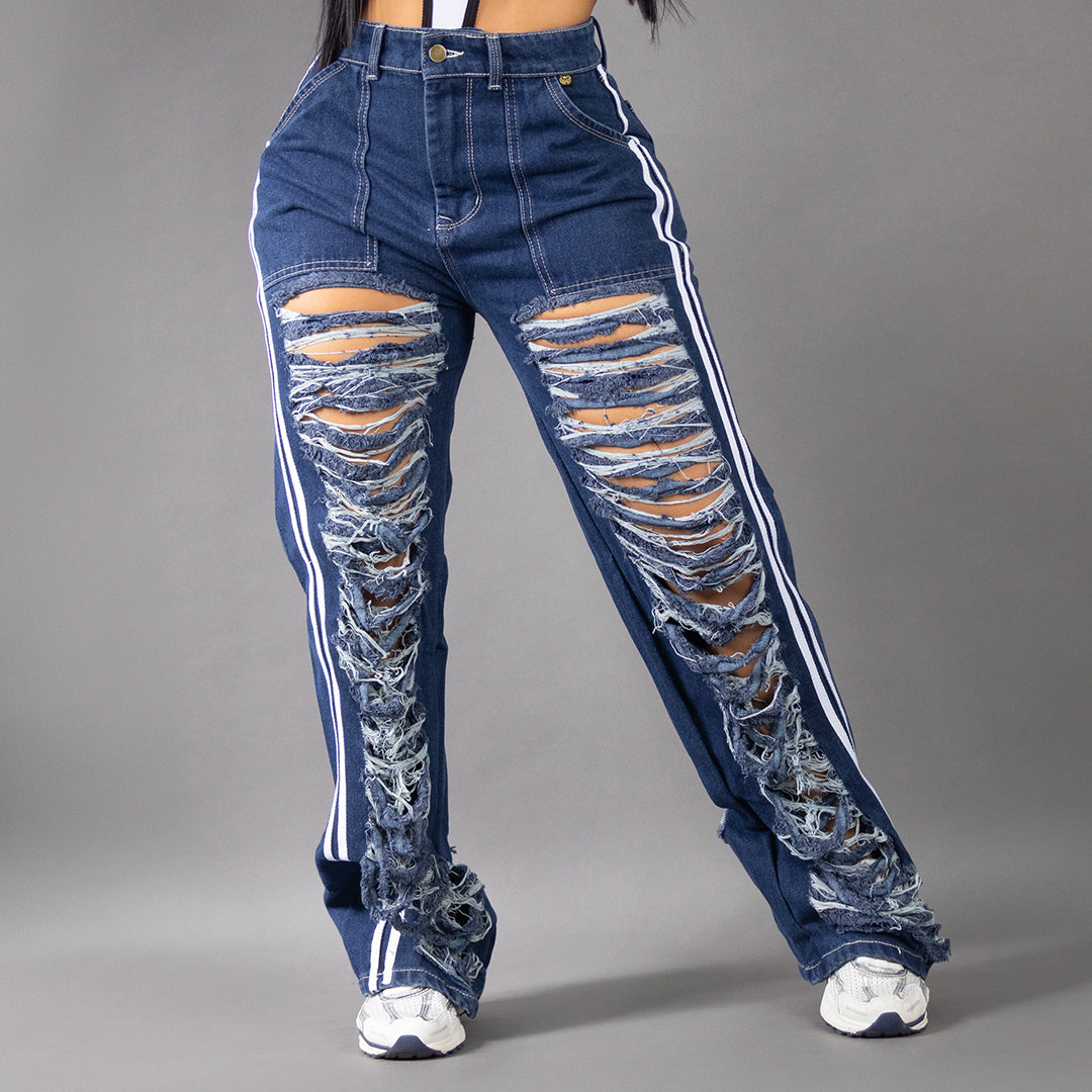 Jean Power Stripes Destroyed 6098