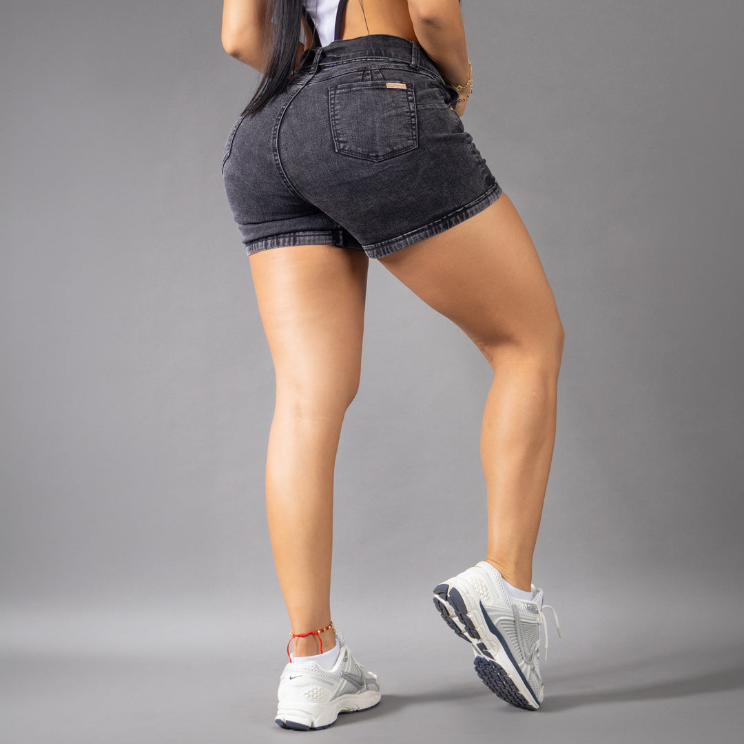 Short Jean Tiro Alto Negro con Cinturón REF 8001
