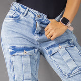 Jean Cargo Wide Leg Tiro Alto Azul Claro REF 7107