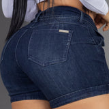 Short Jean Tiro Alto con Cinturón Azul Oscuro REF 8000-01