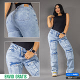 Jean Cargo Wide Leg Tiro Alto Azul Claro REF 7107