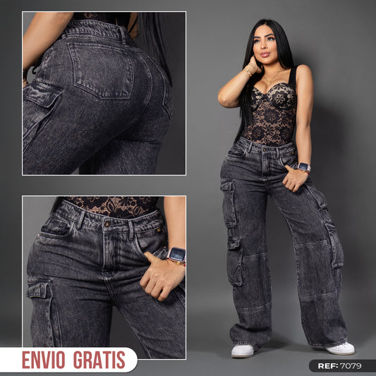 Jeans cargo humo ref 7079