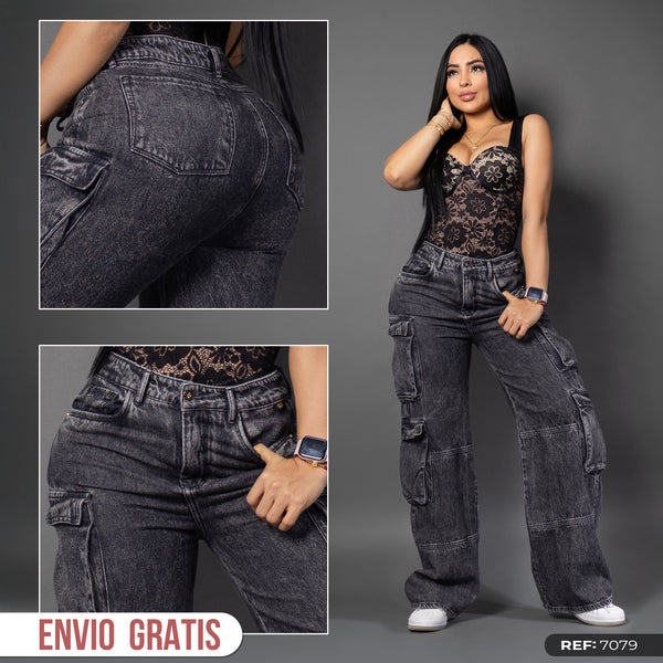 Jeans cargo humo ref 7079