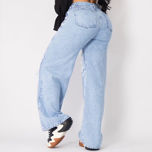 jeans wide flare tono hielo ref 7021