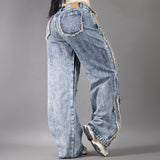 Jean Cargo Wide Leg Desflecado Azul Claro REF 8042