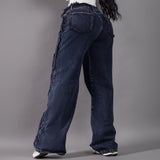 Jean Wide Leg Unravel Noir Cargo 8042-01
