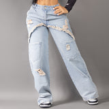 Jean Wide Leg Destroyed Denim Claro REF 8043