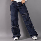 Jean Wide Leg Unravel Noir Cargo 8042-01