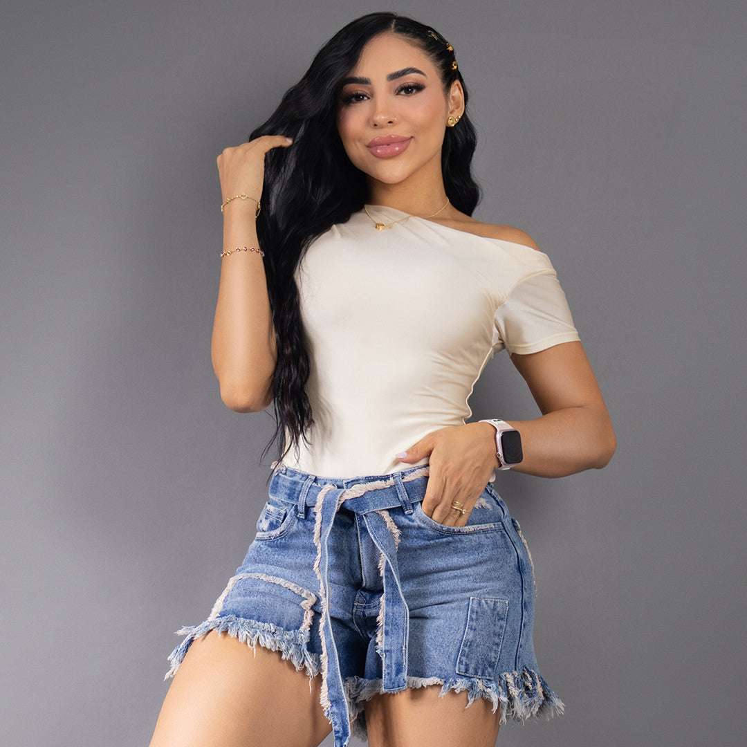SHORT CLARO DESFLECADO 8041