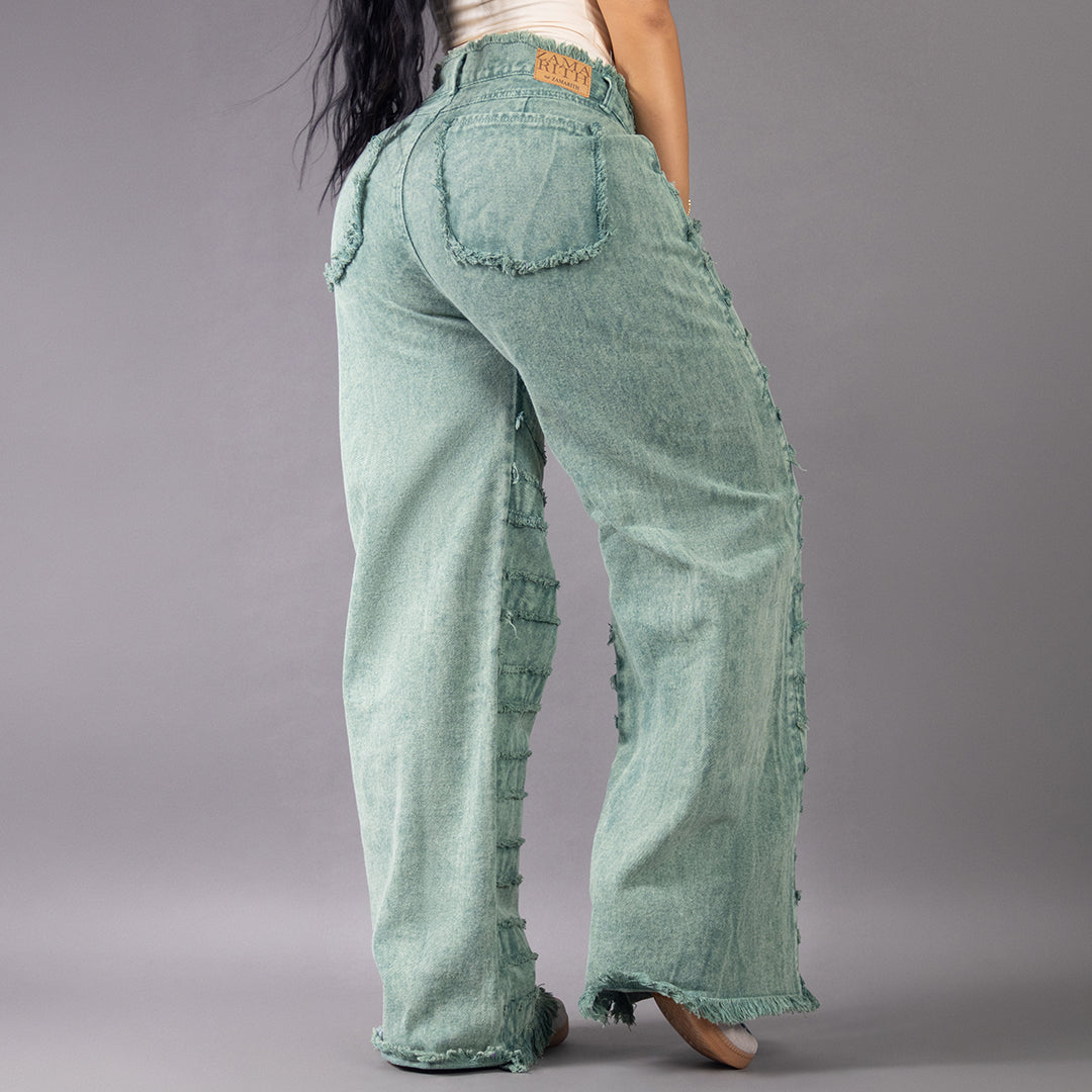 Jean Wide Leg Unravel Verde Aura 8028-01
