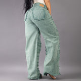 Jean Wide Leg Unravel Verde Aura 8028-01