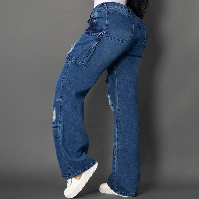Jeans cargo tono oscuro ref 7006