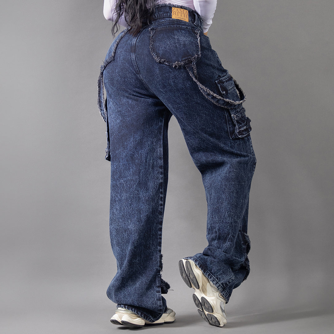 Jeans cargo tono medio ref 8002