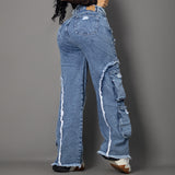 Jeans denim cargo azul ref 8035