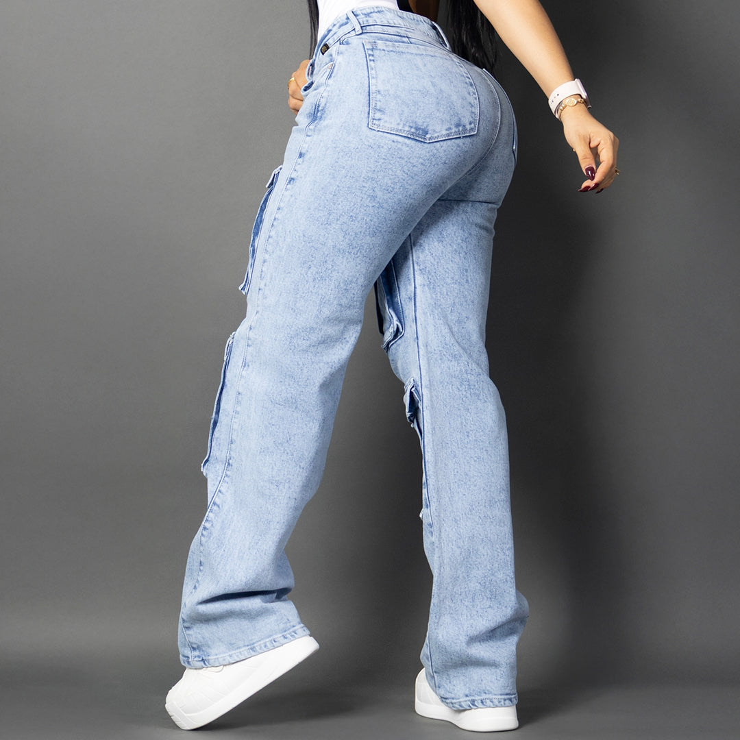 jeans cargo tono hielo 7107