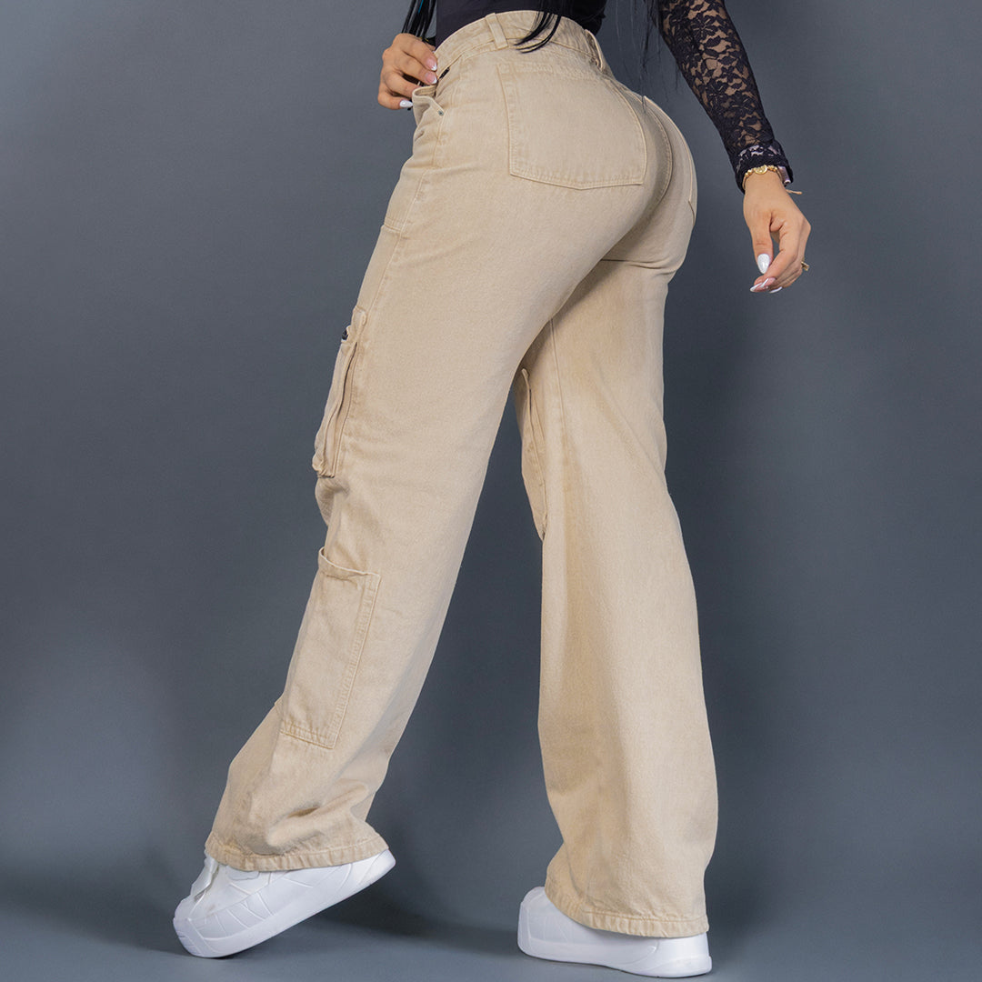 Jeans Sahara ☀️ – Cargo bota ancha en denim beige ref 7067