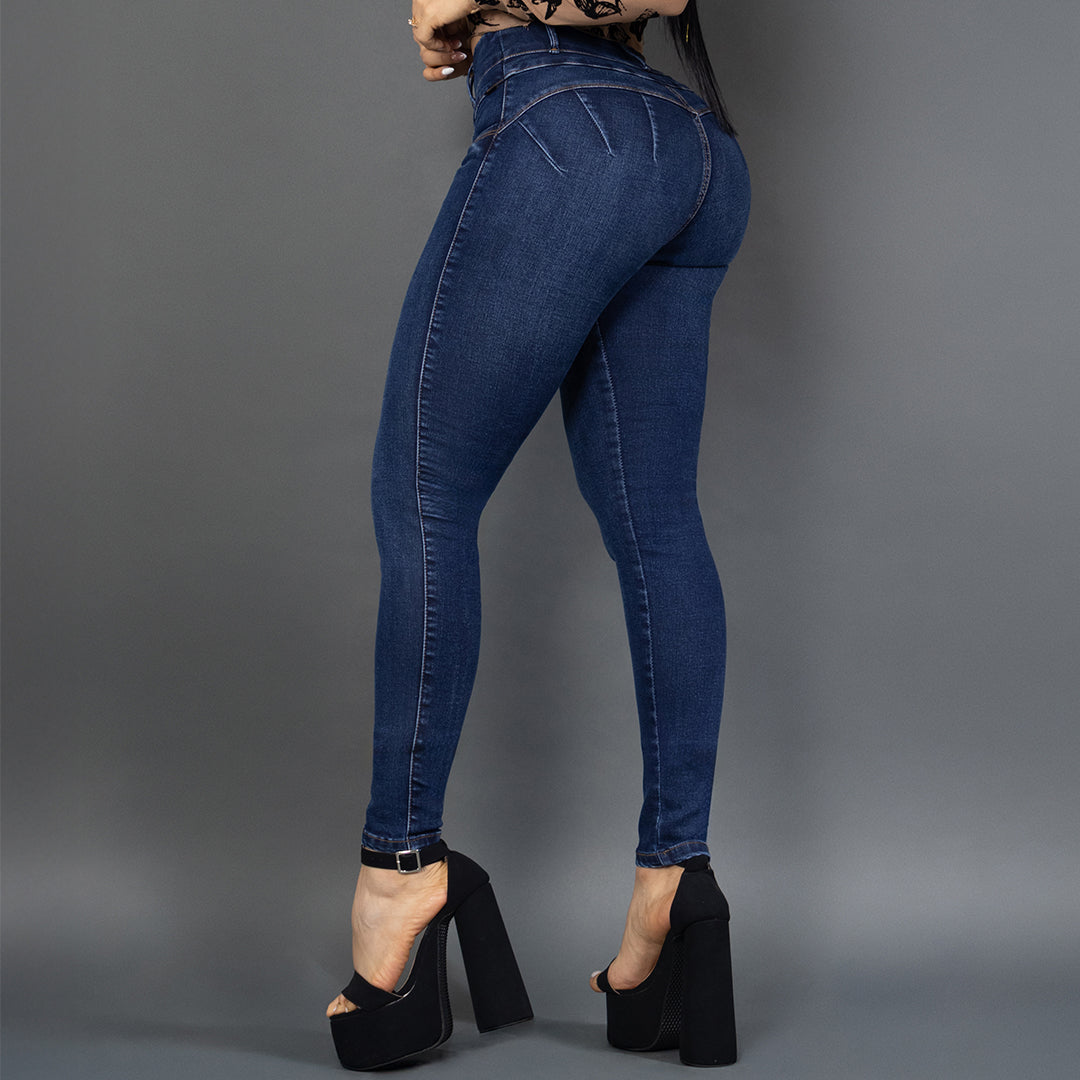 Jeans 3 botones tono oscuro ref 7148