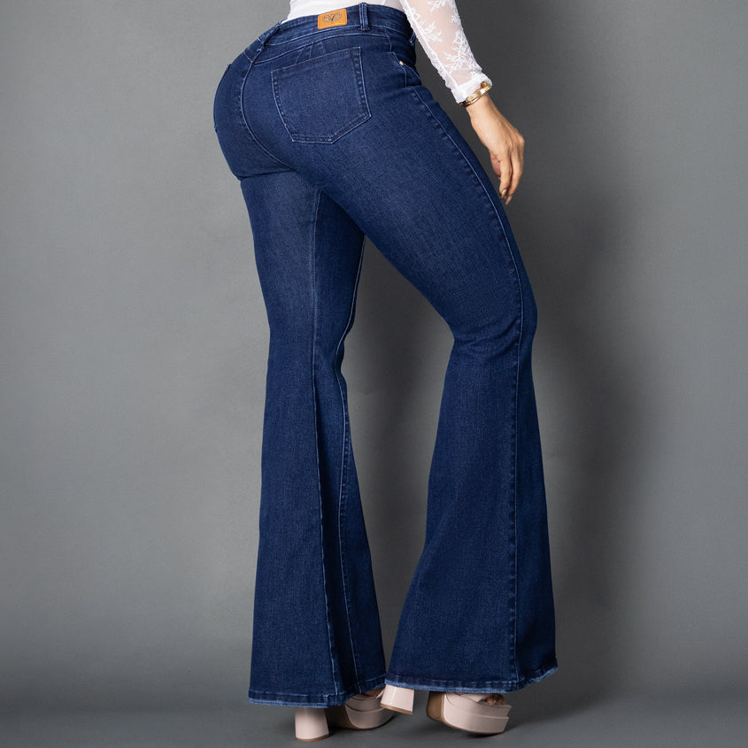 Jeans flare tono oscuro ref 7012
