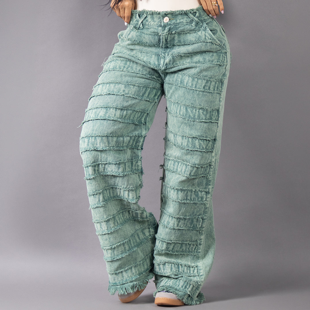 Jean Wide Leg Unravel Verde Aura 8028-01