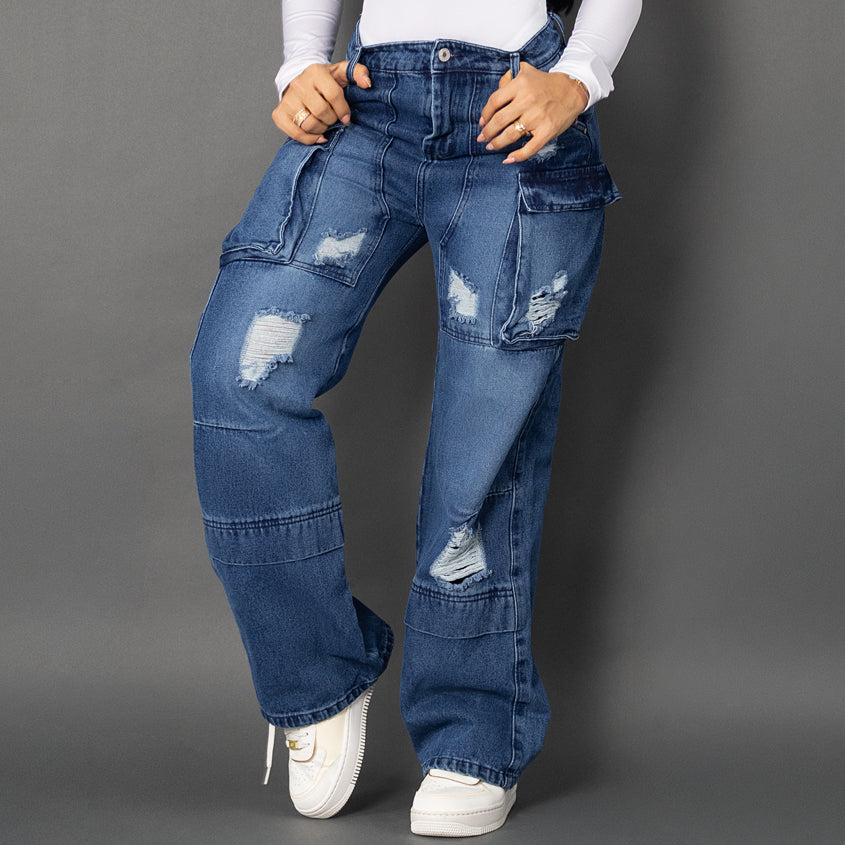 Jeans cargo tono oscuro ref 7006