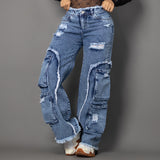 Jeans denim cargo azul ref 8035
