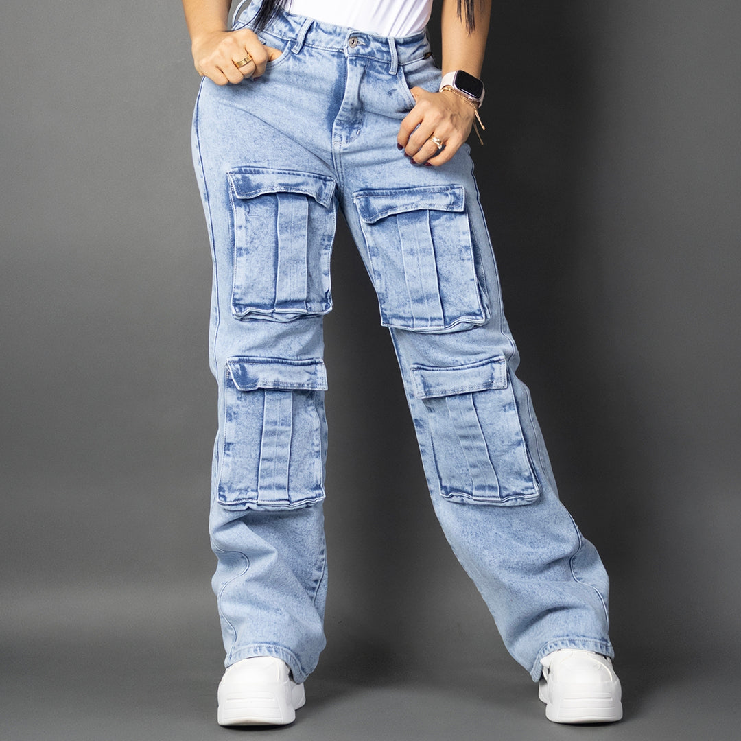 jeans cargo tono hielo 7107