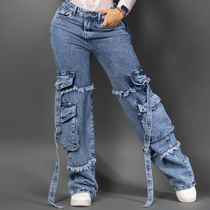 Jeans cargo tono medio ref 7072