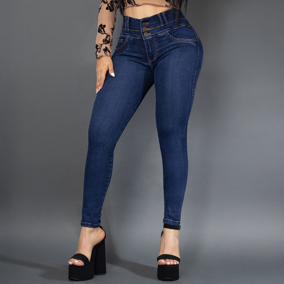 Jeans 3 botones tono oscuro ref 7148
