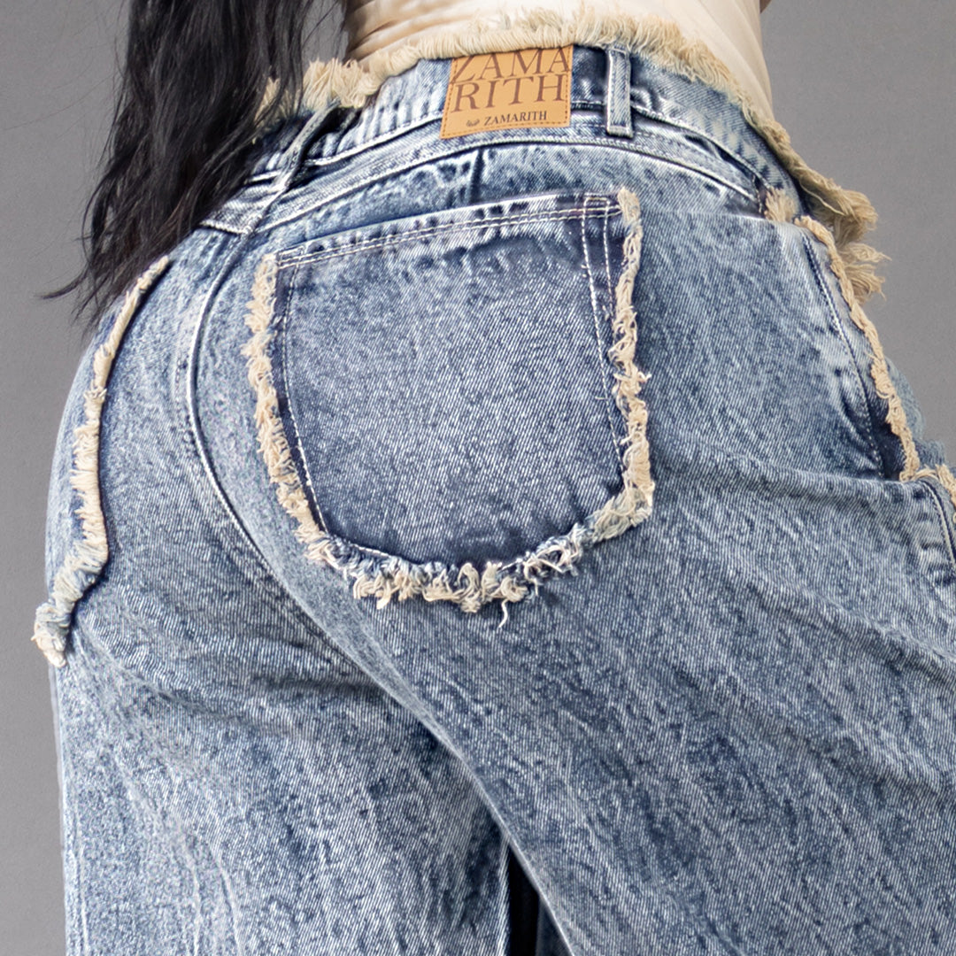 Jean Cargo Wide Leg Desflecado Azul Claro REF 8042
