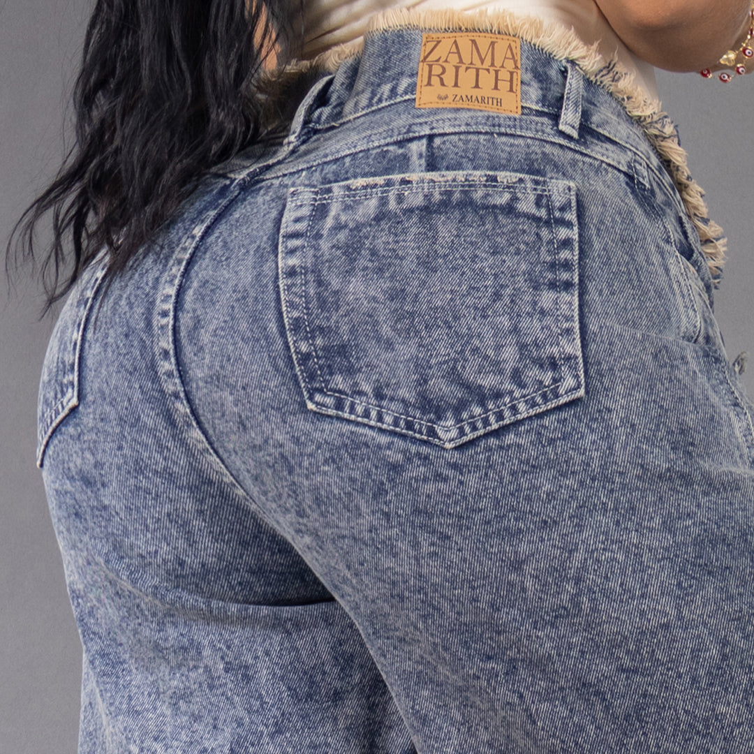 Jean Bermuda Cargo Destroyed Tiro Alto Azul REF 8040