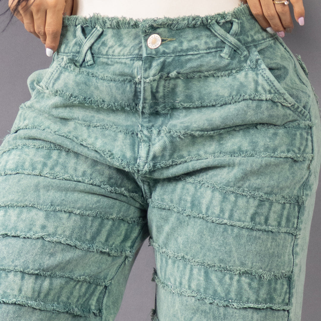 Jean Wide Leg Unravel Verde Aura 8028-01