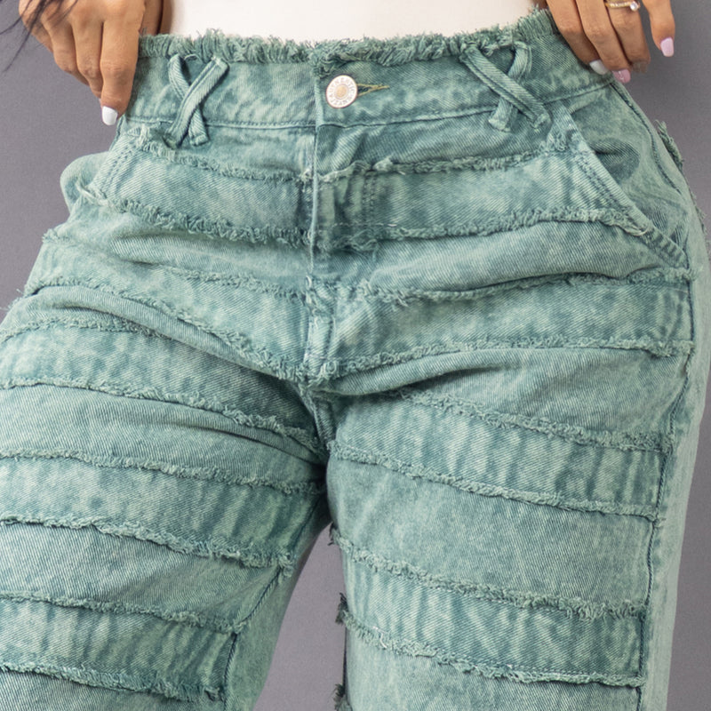 Jean Wide Leg Unravel Verde Aura 8028-01