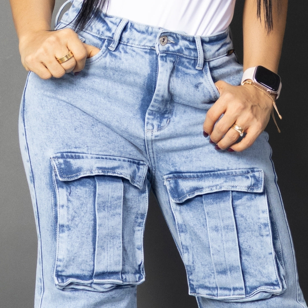 jeans cargo tono hielo 7107