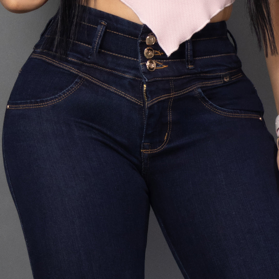 Jeans 3 botones tono oscuro ref 7033