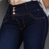 jeans 3 botones tono oscuro ref 7102