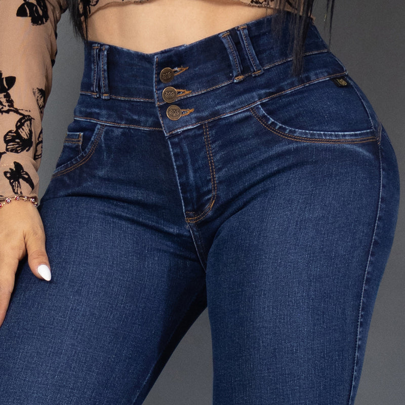 Jeans 3 botones tono oscuro ref 7148