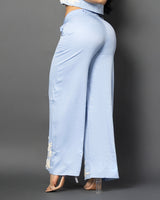 Conjunto Celeste Bordado – Chaleco Cropped & Pantalón Palazzo