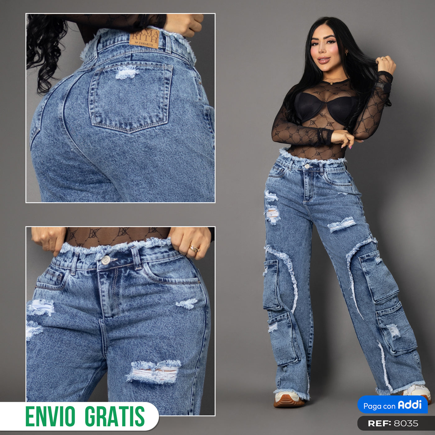 Jeans denim cargo azul ref 8035