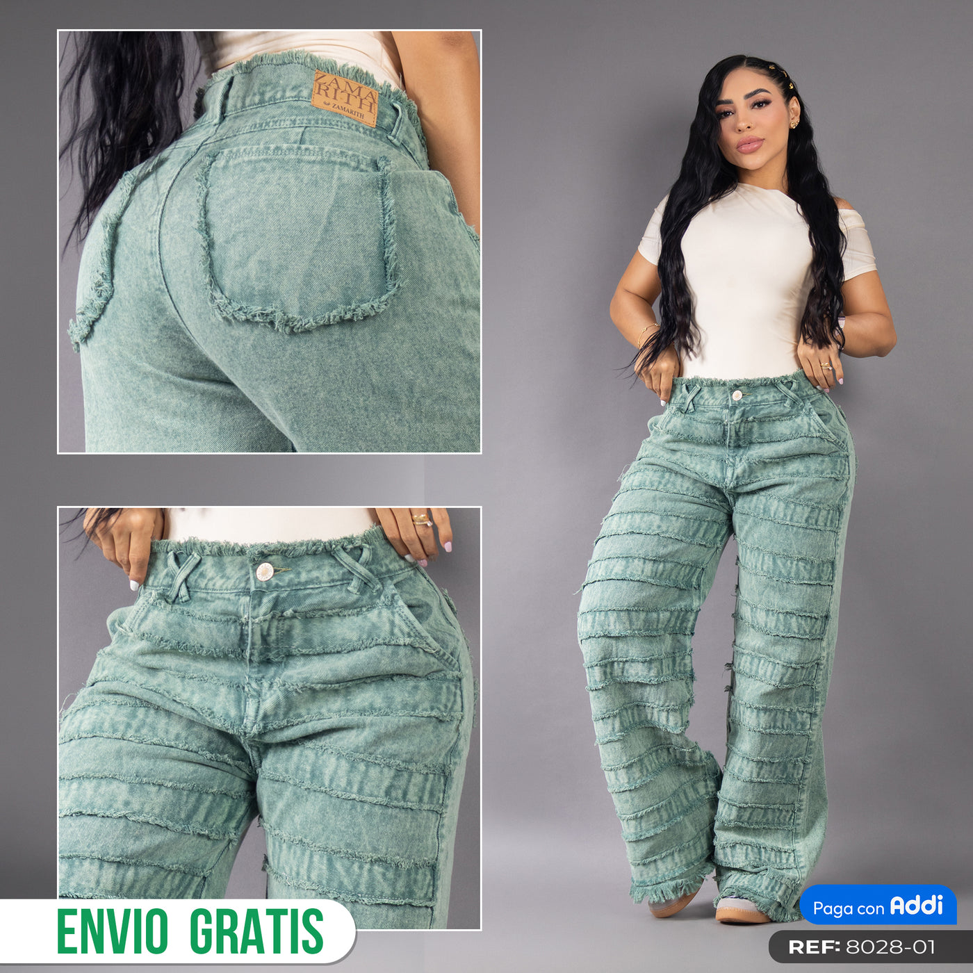 Jean Wide Leg Unravel Verde Aura 8028-01