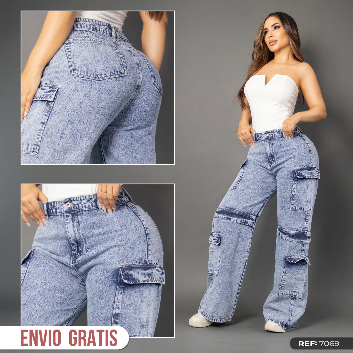 Jeans cargo tono medio ref 7069
