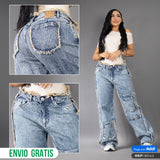 Jean Cargo Wide Leg Desflecado Azul Claro REF 8042