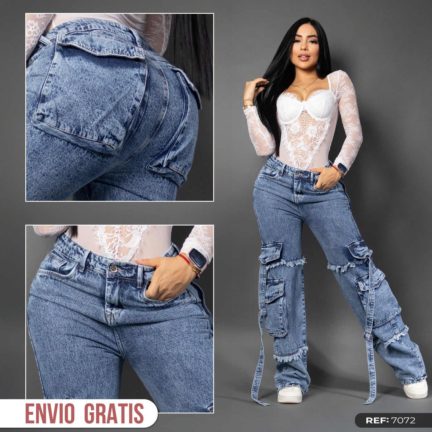 Jeans cargo tono medio ref 7072