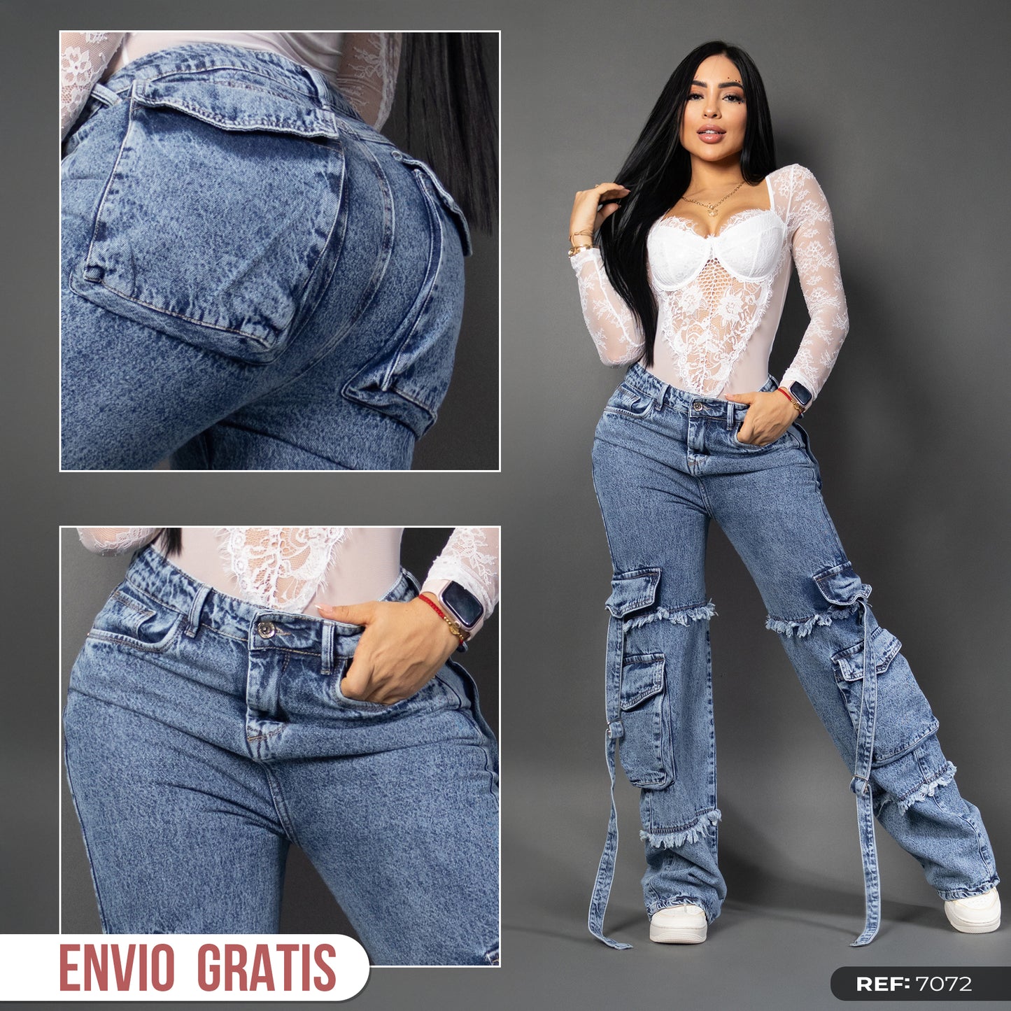 Jeans cargo tono medio ref 7072
