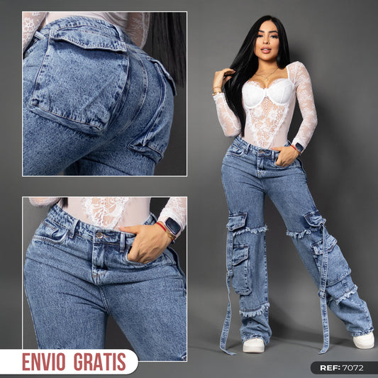 Jeans cargo tono medio ref 7072