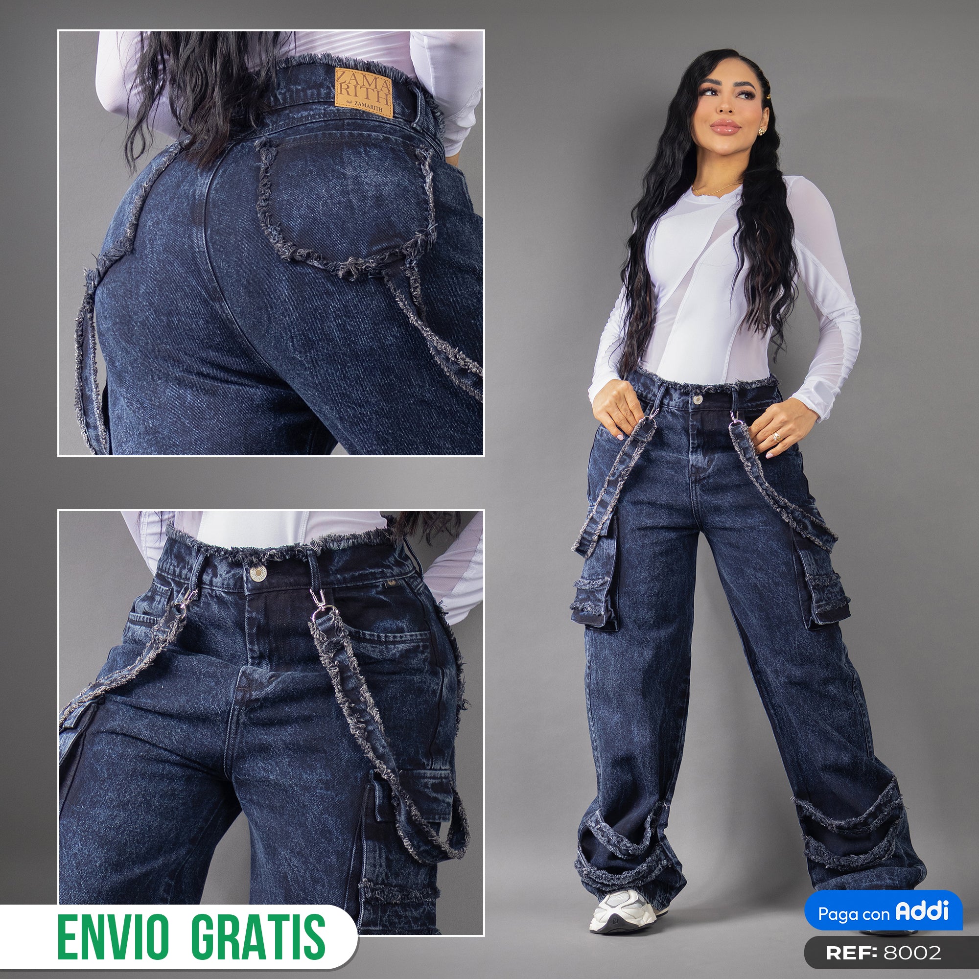 Jeans cargo tono medio ref 8002